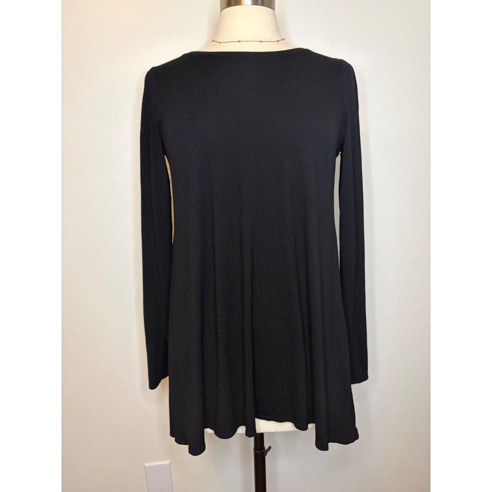 Eileen Fisher Black Viscose Jersey Pleated Back Long Sleeve Tunic Top Lagenlook